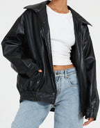 Veste Oversize Effet Cuir à Fermeture Zippée