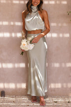 Robe Longue Satinée Sans Manches
