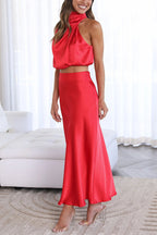 Robe Longue Satinée Sans Manches