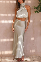 Robe Longue Satinée Sans Manches