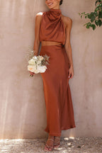 Robe Longue Satinée Sans Manches