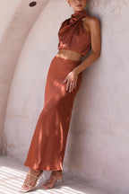 Robe Longue Satinée Sans Manches