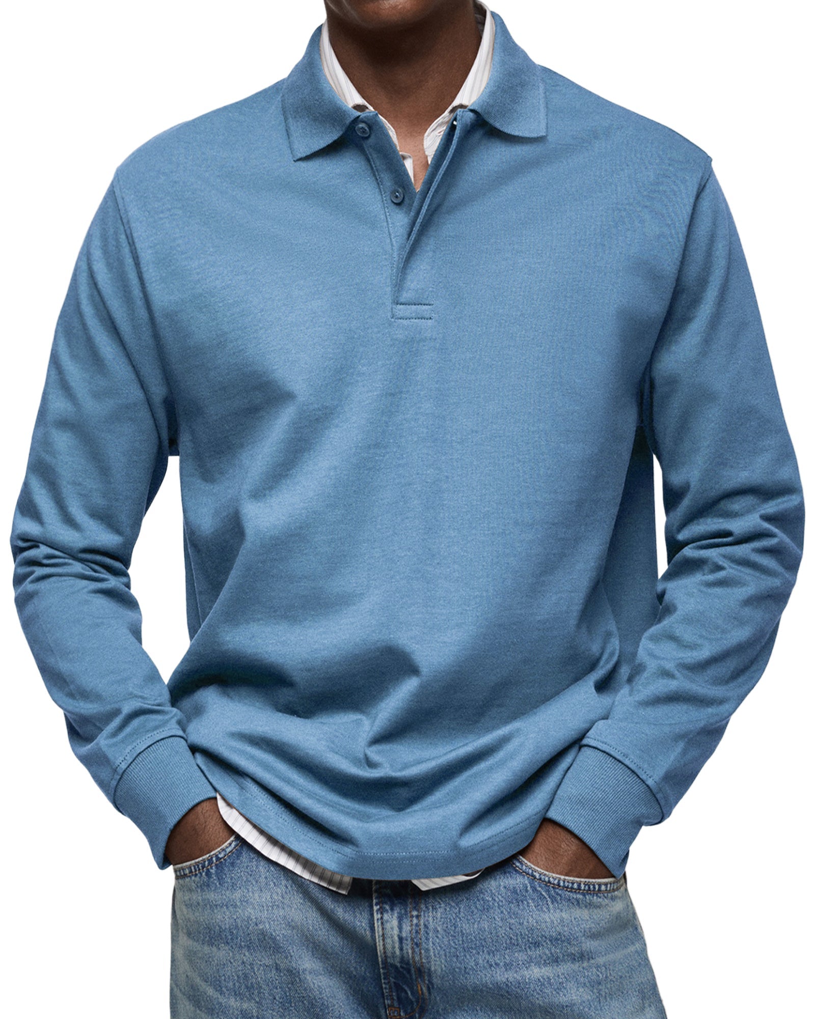 Polo Homme à Manches Longues et Col Classique