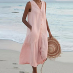 Robe Longue Sans Manches Boutonnée Femme