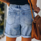 Short en Jean Taille Haute Femme