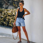 Short en Jean Taille Haute Femme