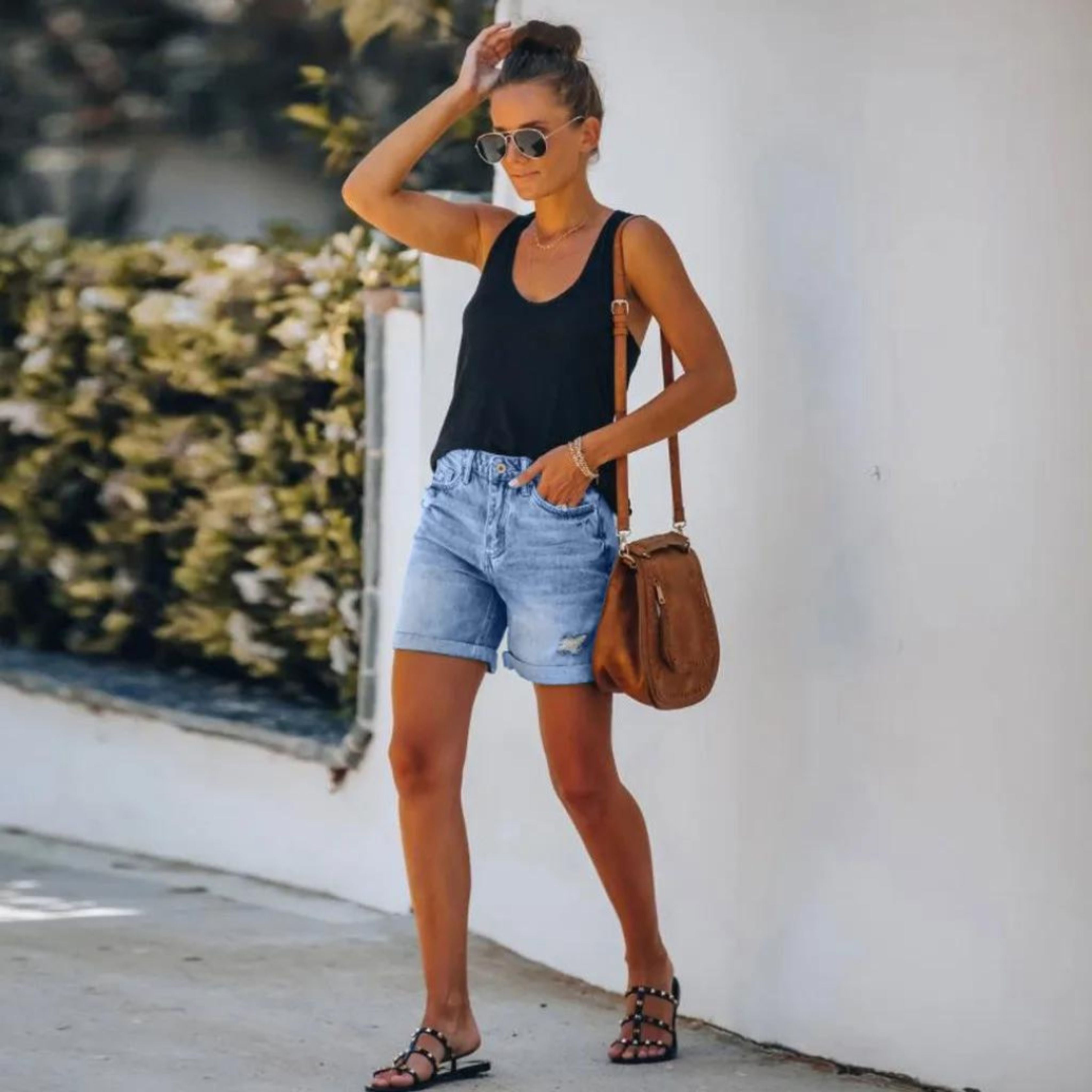 Short en Jean Taille Haute Femme