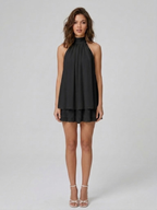 Robe Courte à Col Halter Superposé Femme