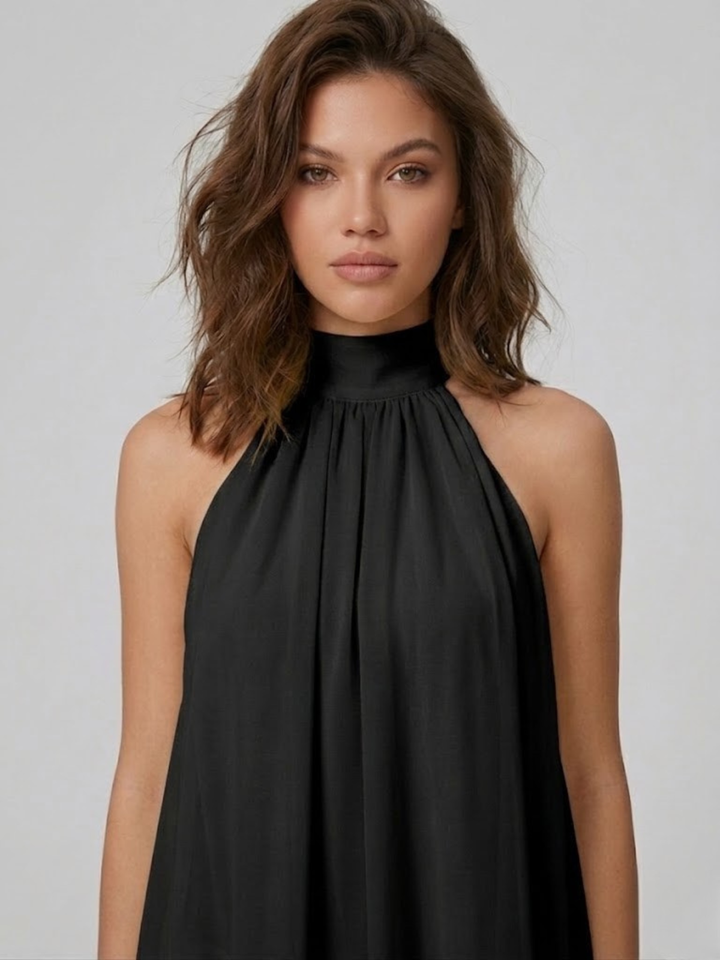 Robe Courte à Col Halter Superposé Femme
