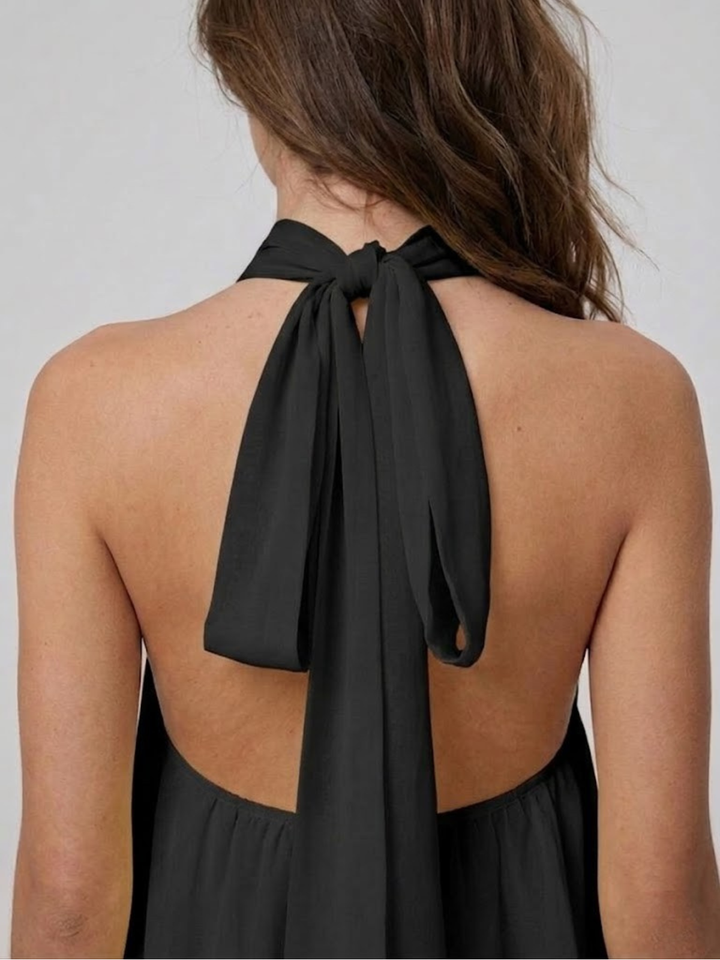 Robe Courte à Col Halter Superposé Femme