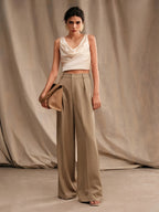 Pantalon Large Taille Haute à Plis