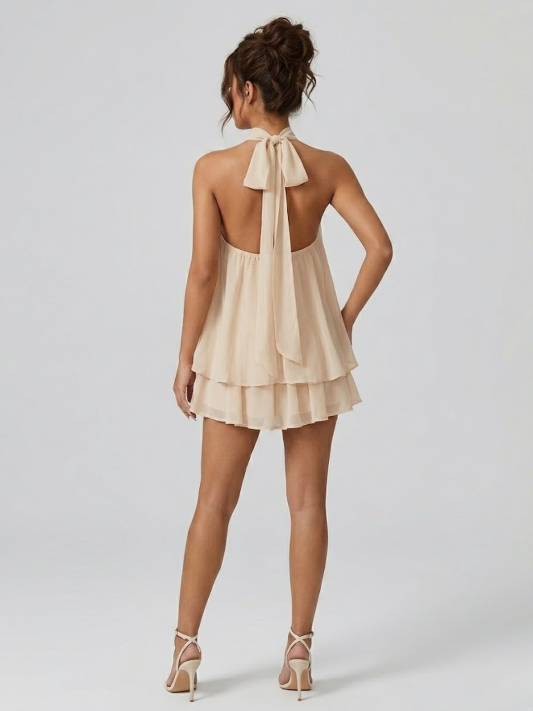 Robe Courte à Col Halter Superposé Femme