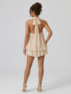 Robe Courte à Col Halter Superposé Femme