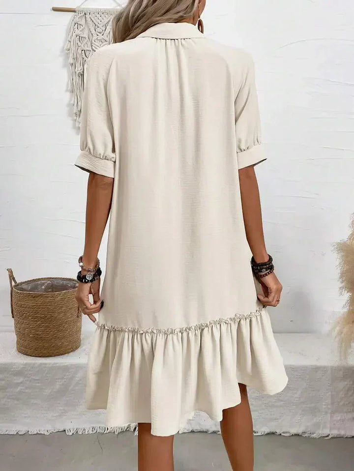 Robe Chemise Courte à Volant et Boutonnage Frontal