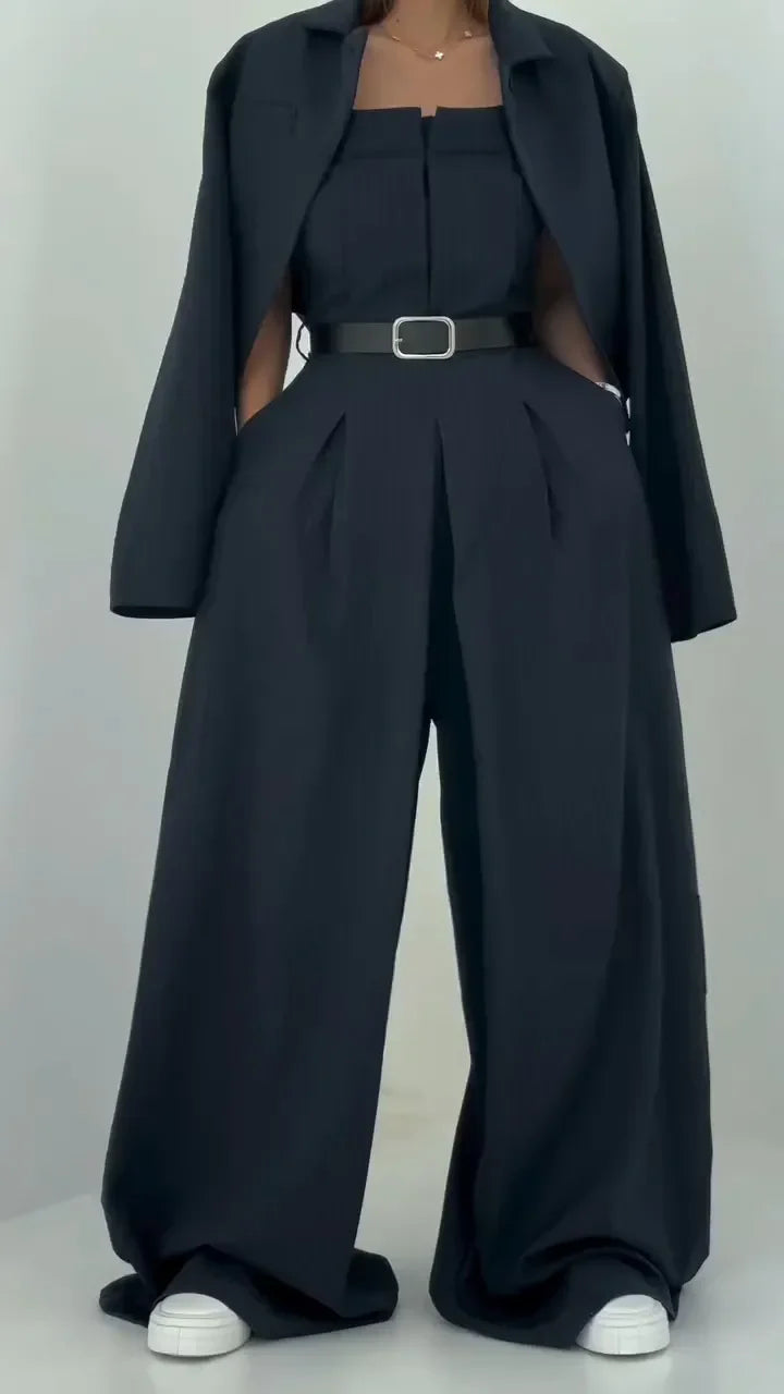 Combinaison Femme à Jambes Larges avec Cape Amovible