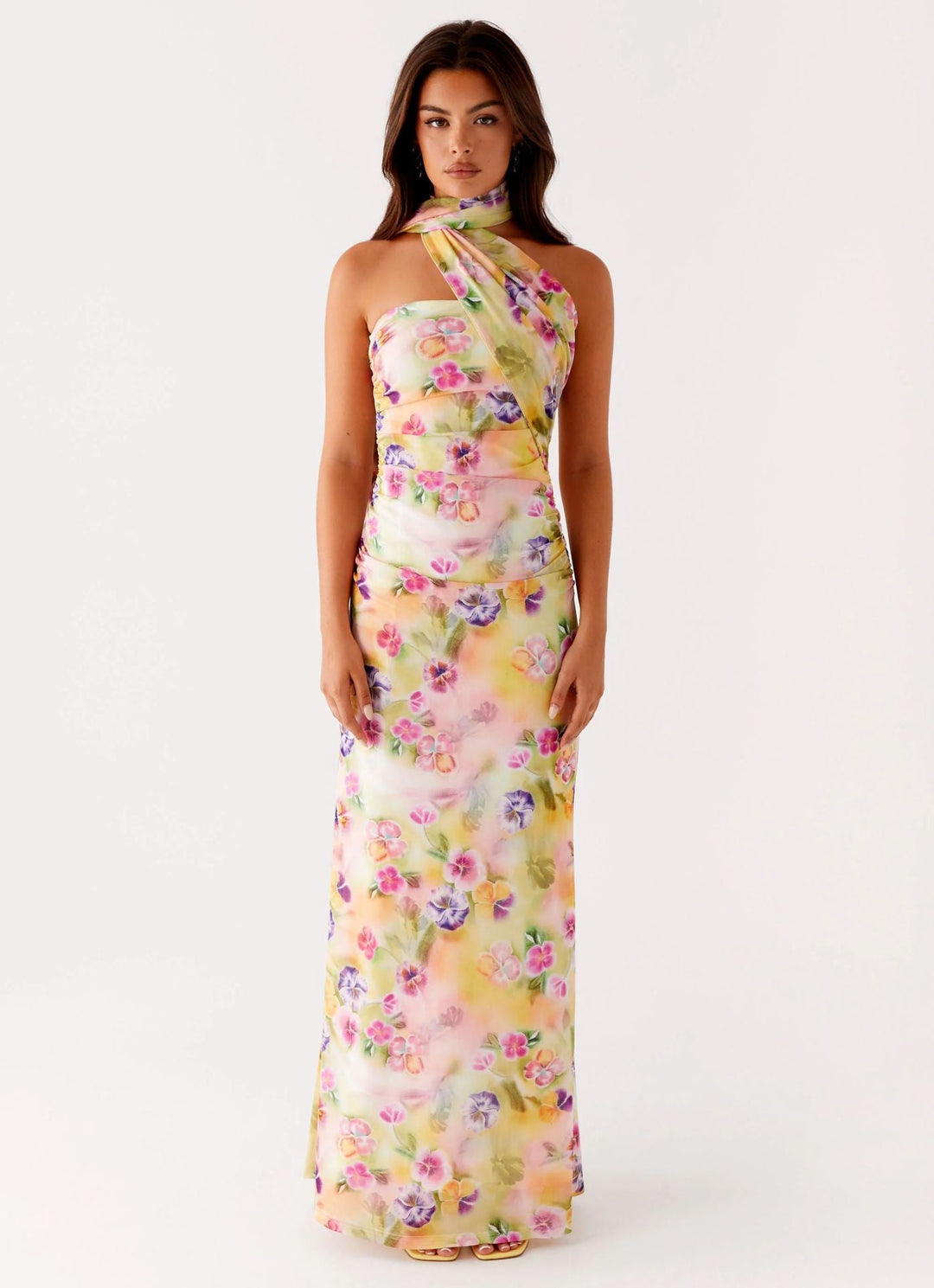 Robe Longue Asymétrique à Col Montant Femme