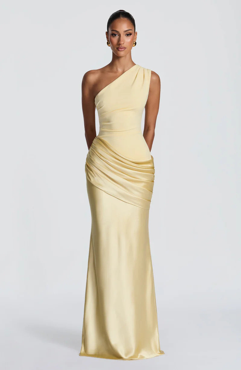 Robe Longue Asymétrique Drapée Femme