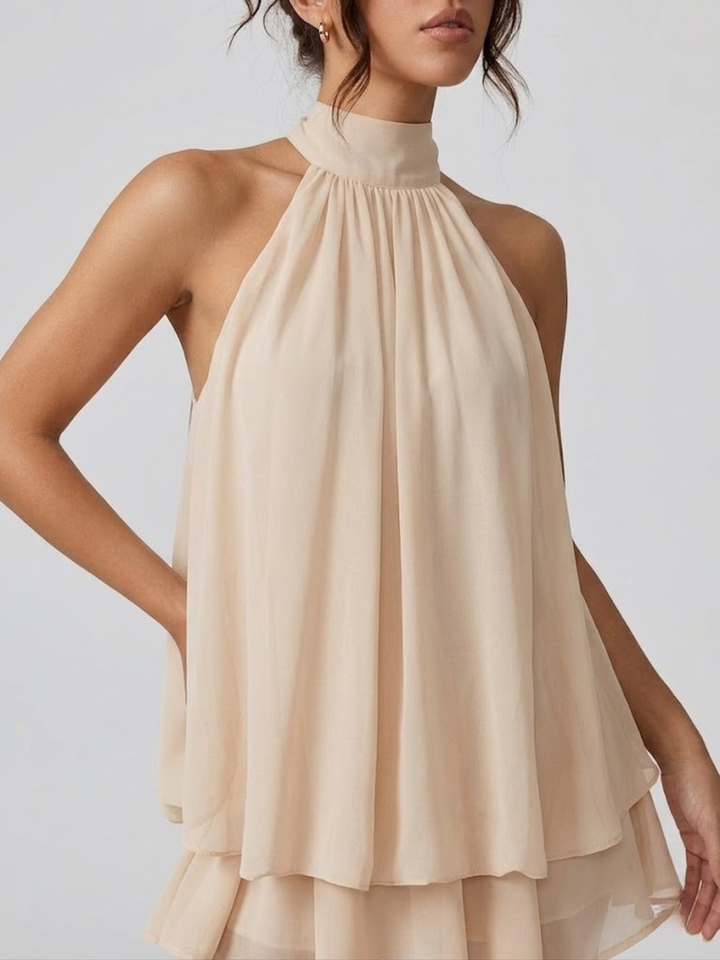 Robe Courte à Col Halter Superposé Femme