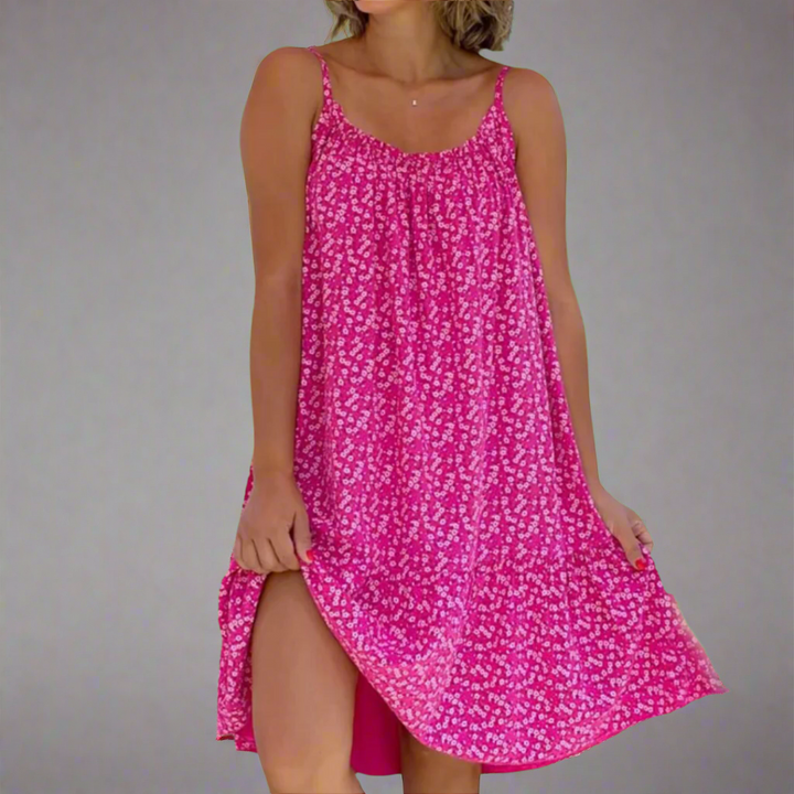 Robe Courte Ample à Bretelles et Imprimé Moucheté