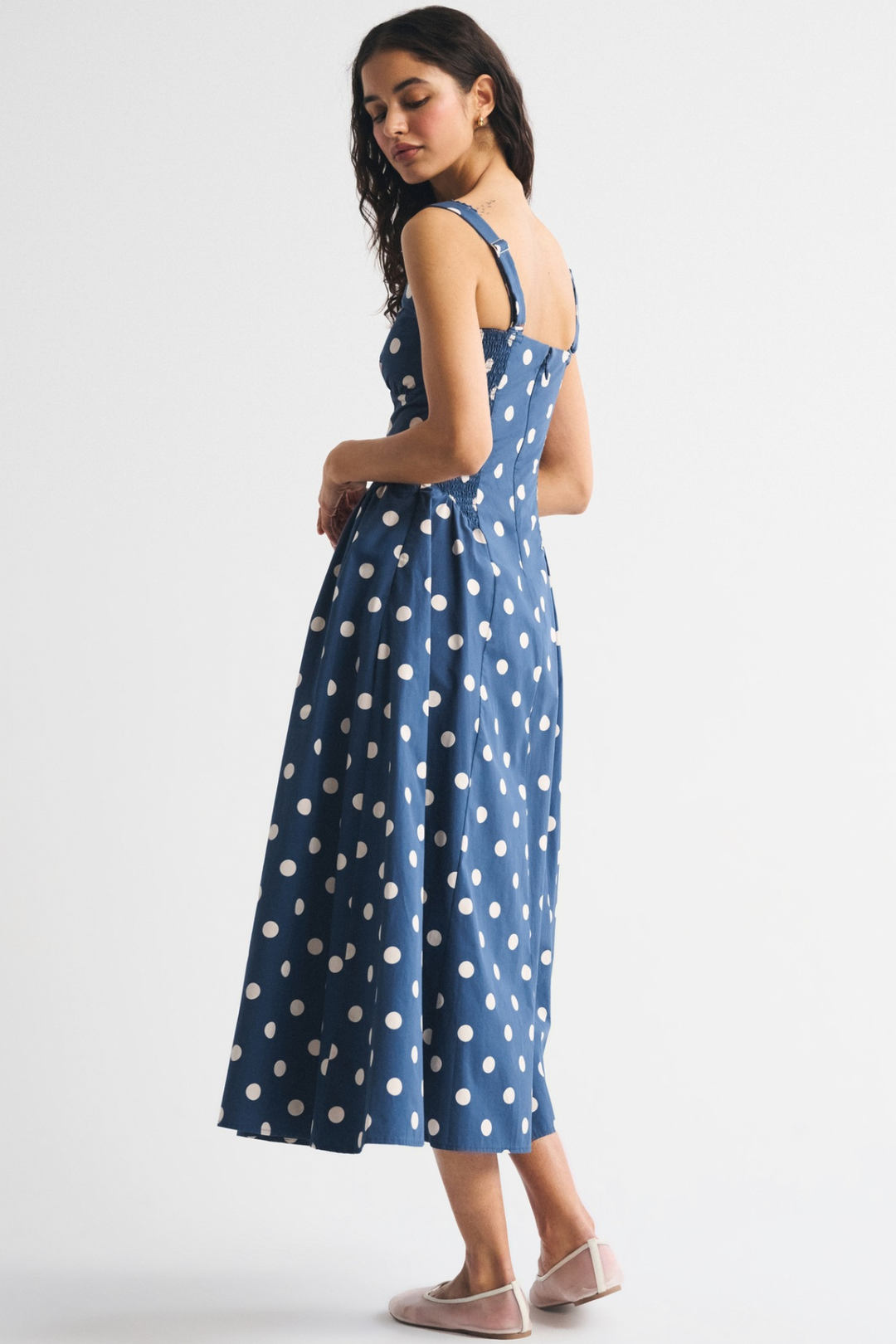 Robe Midi Sans Manches à Pois Femme