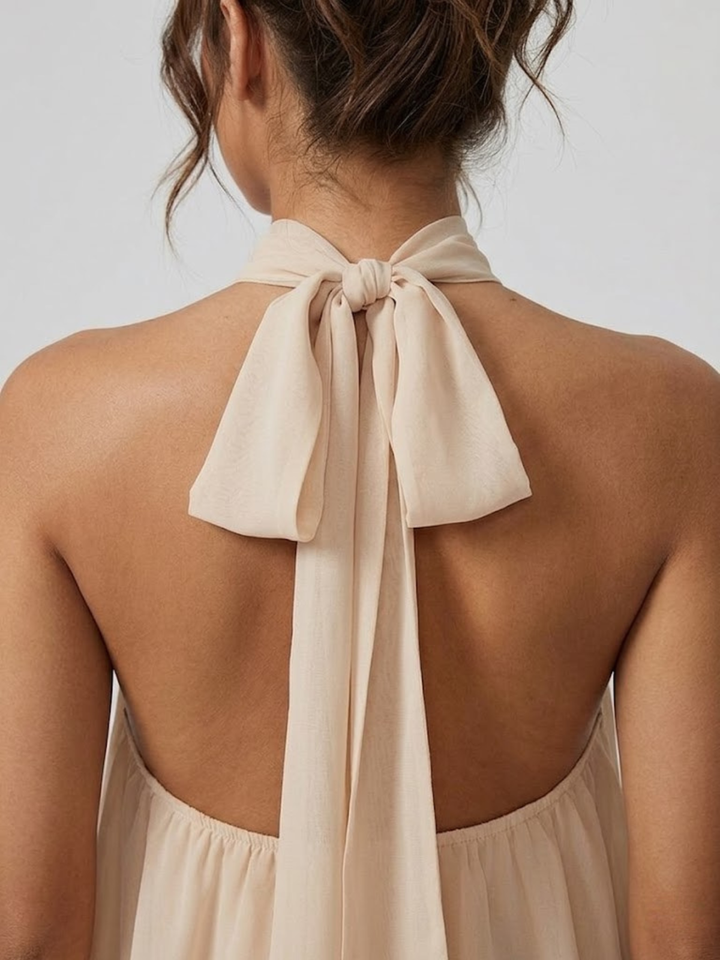 Robe Courte à Col Halter Superposé Femme