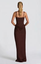 Robe Longue Drapée à Bretelles Femme