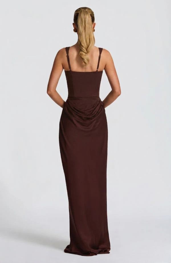 Robe Longue Drapée à Bretelles Femme