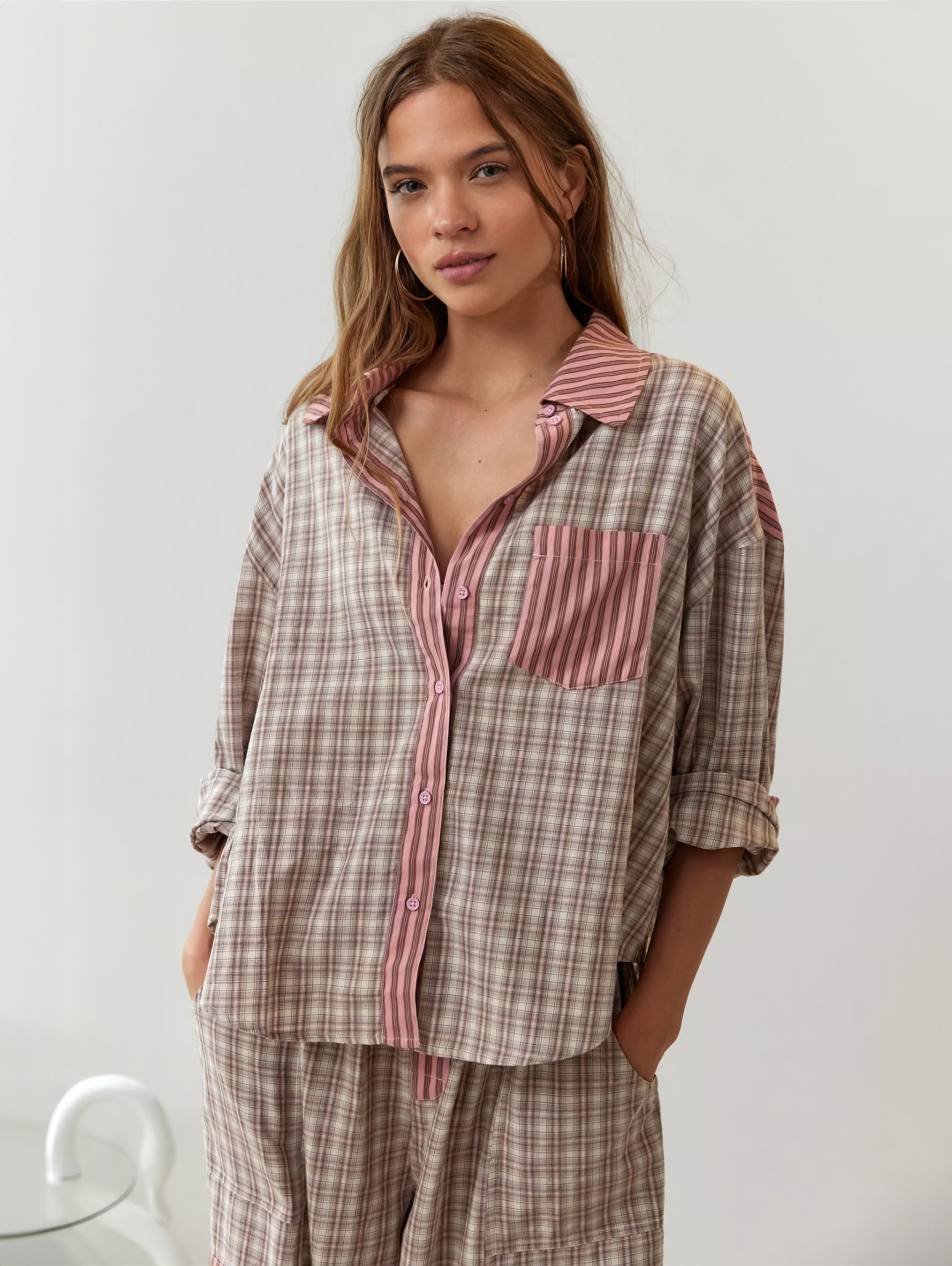 Ensemble Pyjama Rayé Patchwork Femme