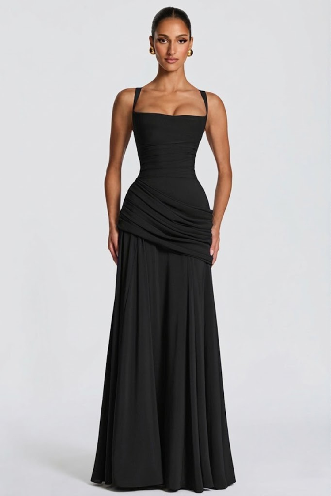 Robe Longue Drapée à Bretelles Femme