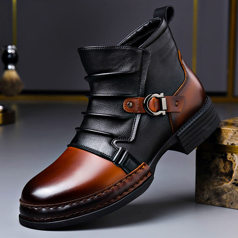Bottines en Cuir Bicolores Boucle Élégante Confort et Style Moderne