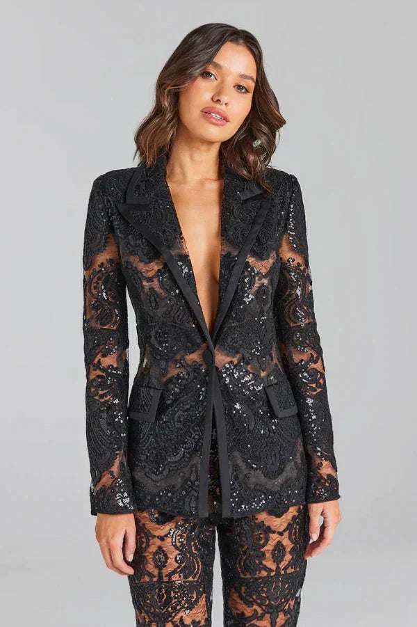 Ensemble Dentelle Blazer et Pantalon Évasé