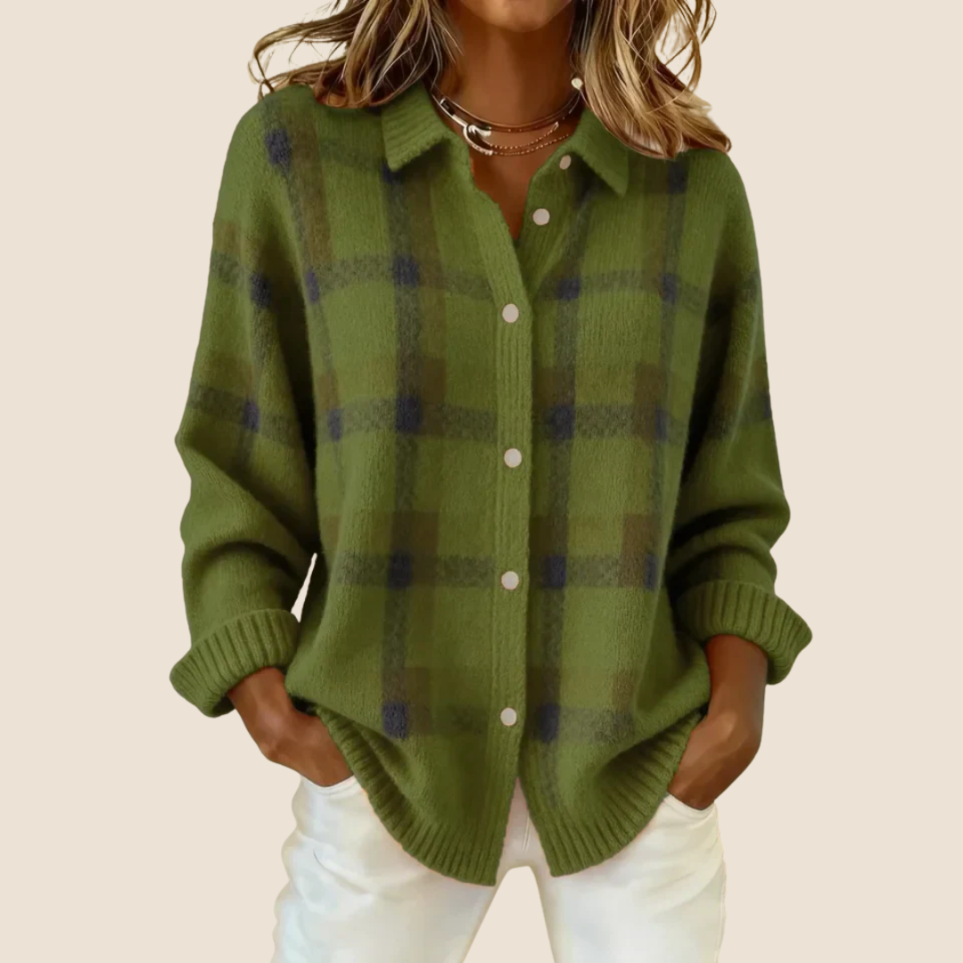 Cardigan Carreaux Boutonné Femme