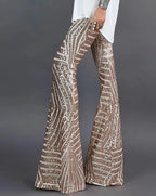 Pantalon Évasé à Paillettes Rayées