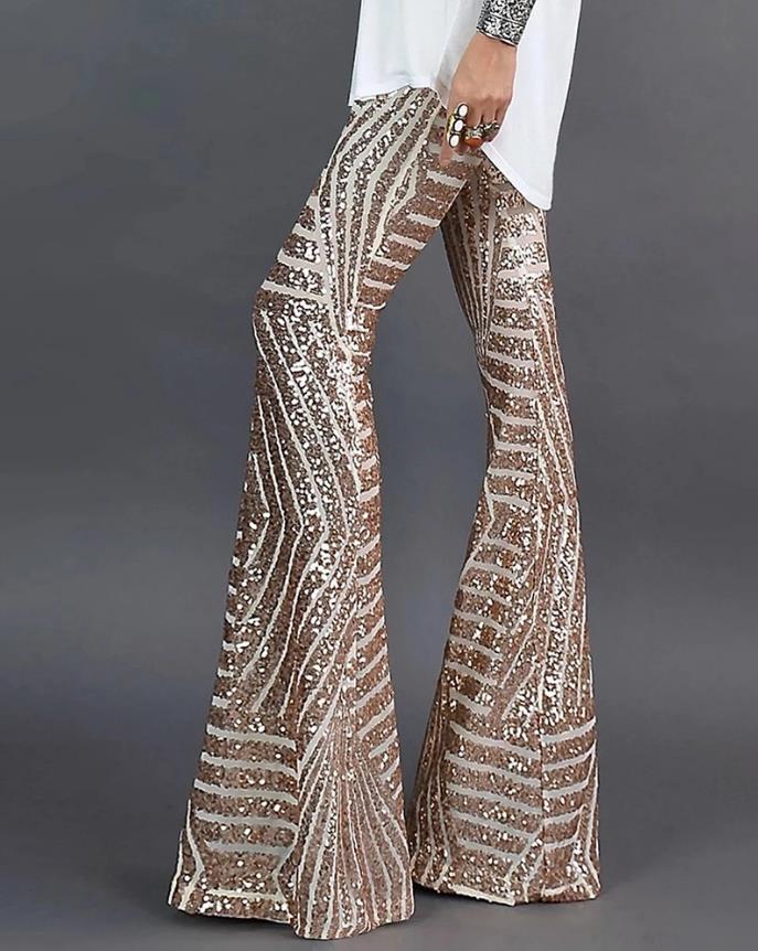 Pantalon Évasé à Paillettes Rayées