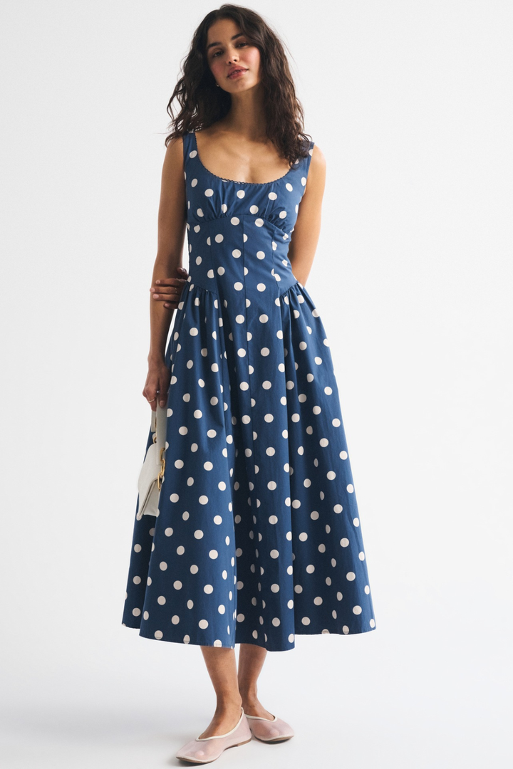 Robe Midi Sans Manches à Pois Femme