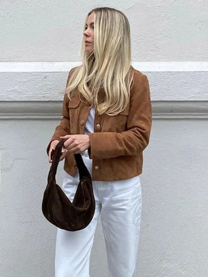 Veste Courte Effet Suédine à Poches Poitrine