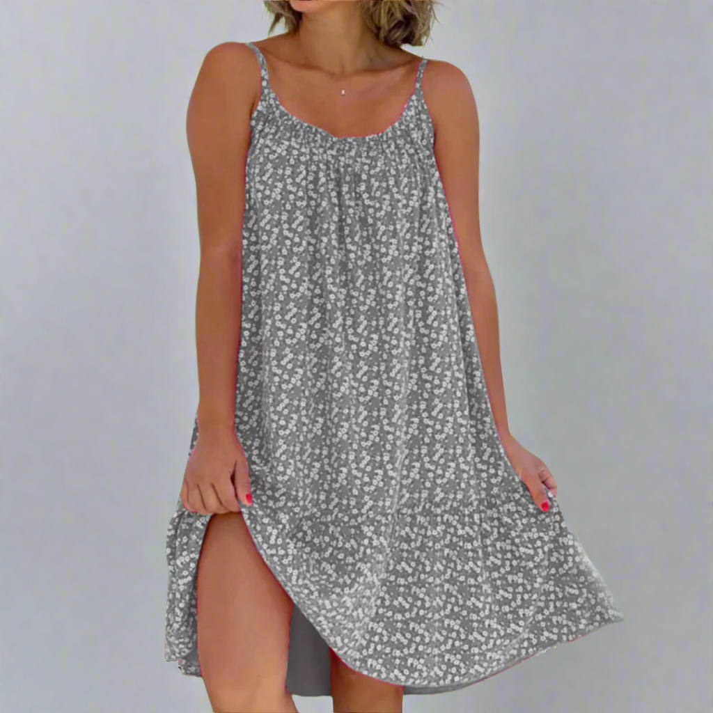 Robe Courte Ample à Bretelles et Imprimé Moucheté