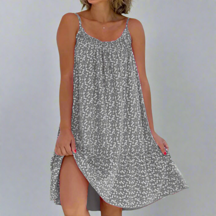 Robe Courte Ample à Bretelles et Imprimé Moucheté