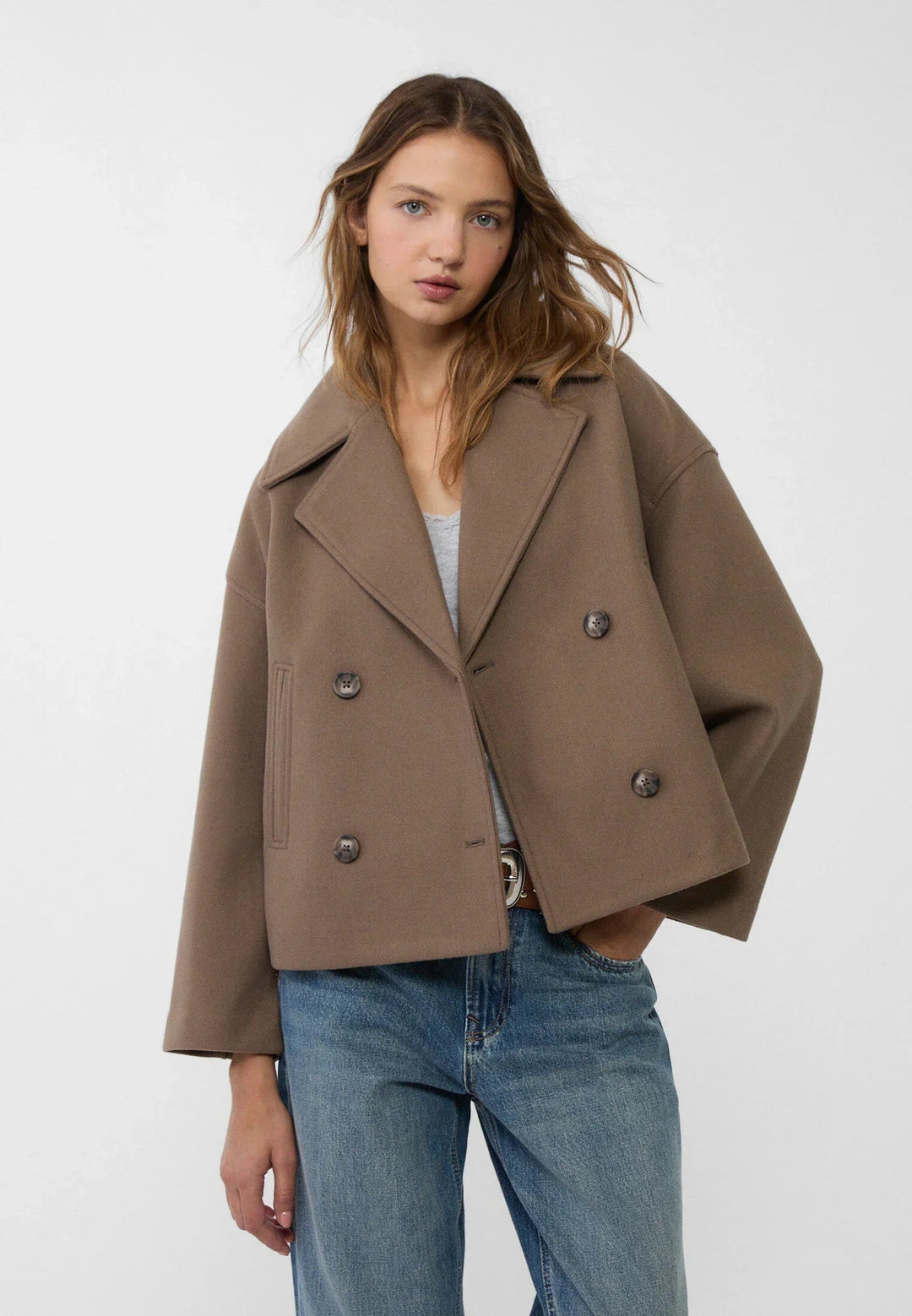Veste Courte Croisée à Double Boutonnage