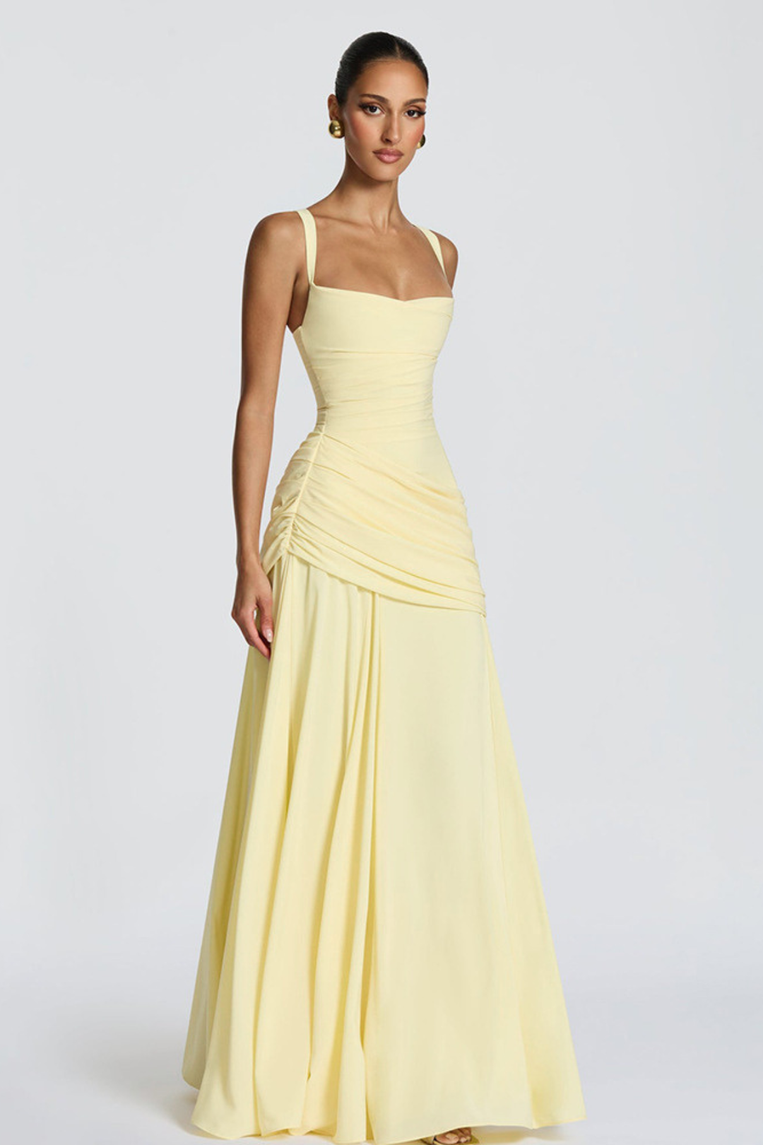 Robe Longue Drapée à Bretelles Femme