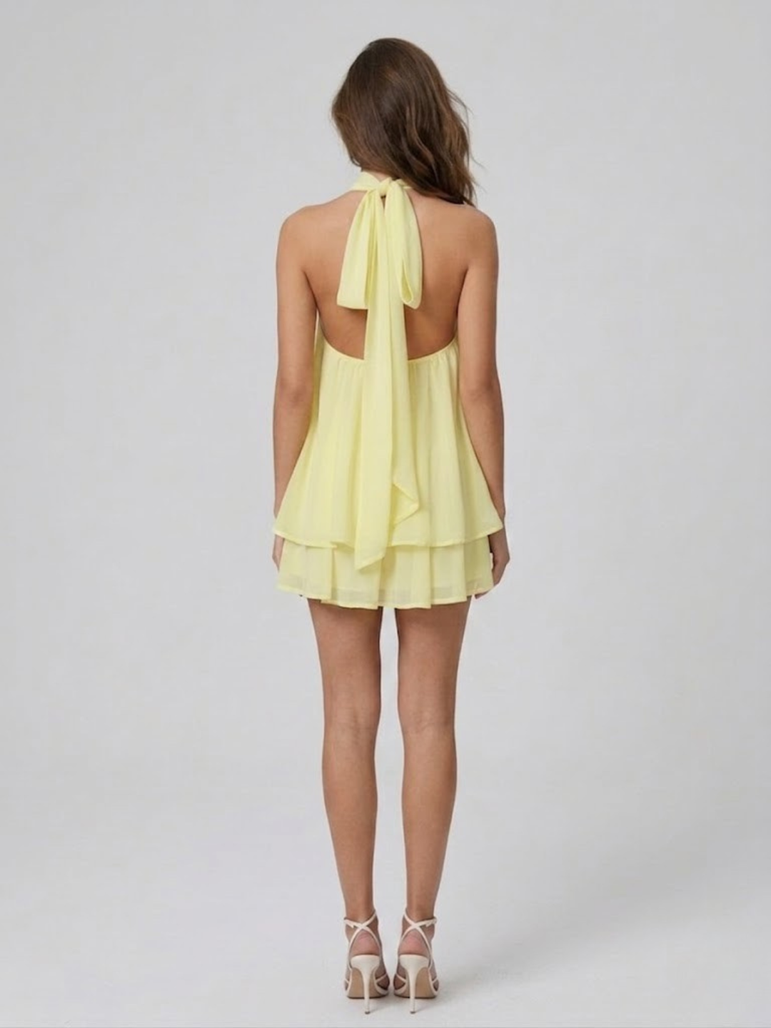 Robe Courte à Col Halter Superposé Femme