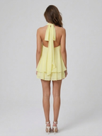 Robe Courte à Col Halter Superposé Femme