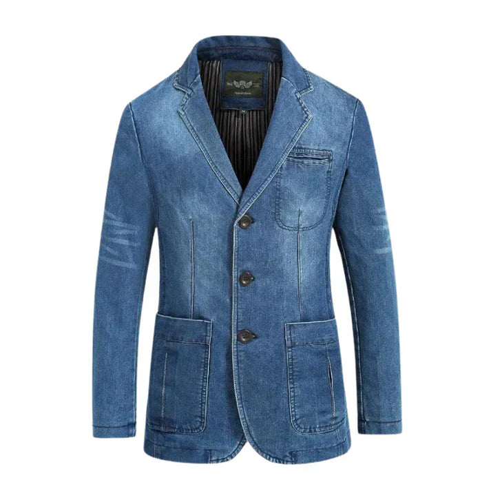Blazer en Denim Homme à Coupe Tailleur