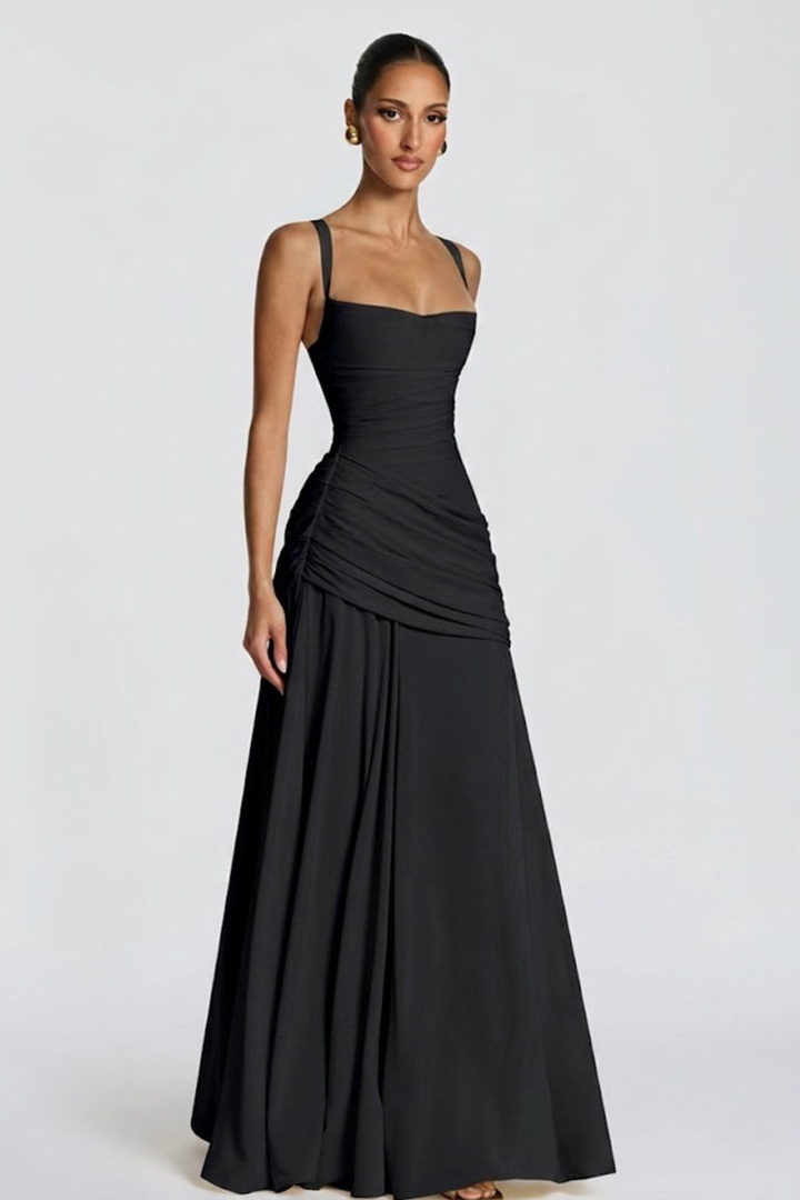 Robe Longue Drapée à Bretelles Femme