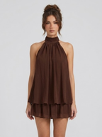 Robe Courte à Col Halter Superposé Femme