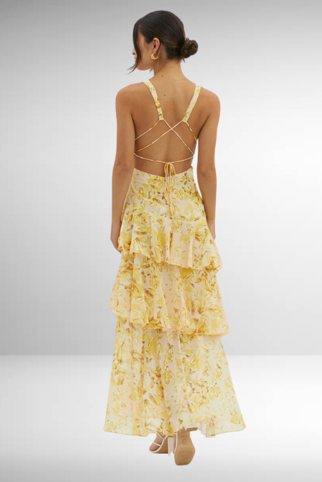 Robe Longue Volantée à Imprimé Floral