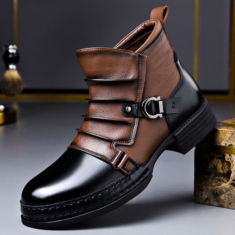 Bottines en Cuir Bicolores Boucle Élégante Confort et Style Moderne