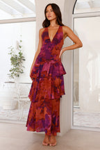 Robe Longue Volantée à Imprimé Floral