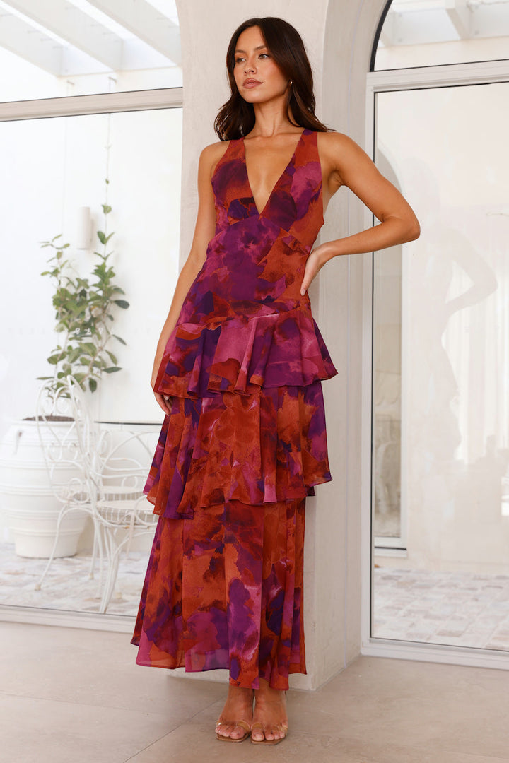 Robe Longue Volantée à Imprimé Floral