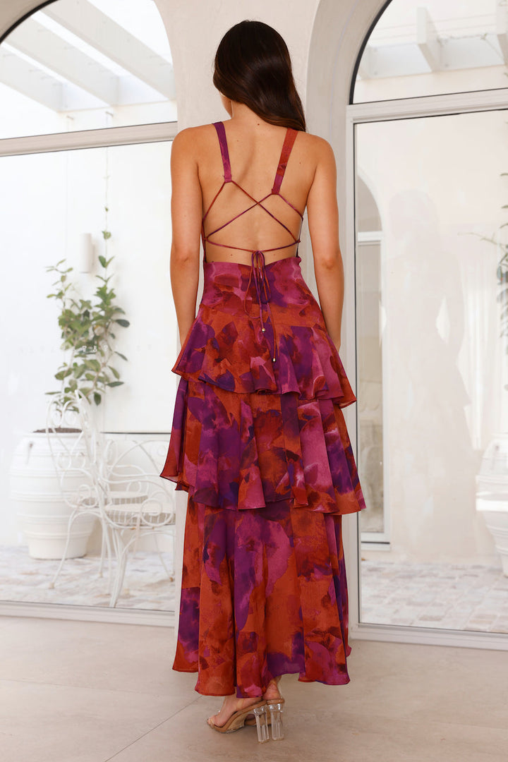 Robe Longue Volantée à Imprimé Floral